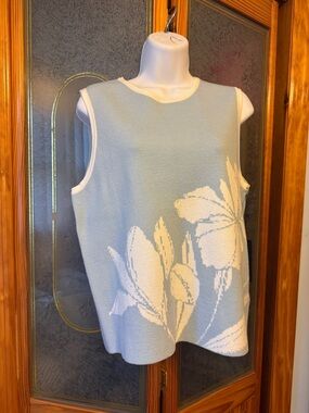 RACHEL Rachel Roy Pale Blue Sleeveless Floral Knit Tank